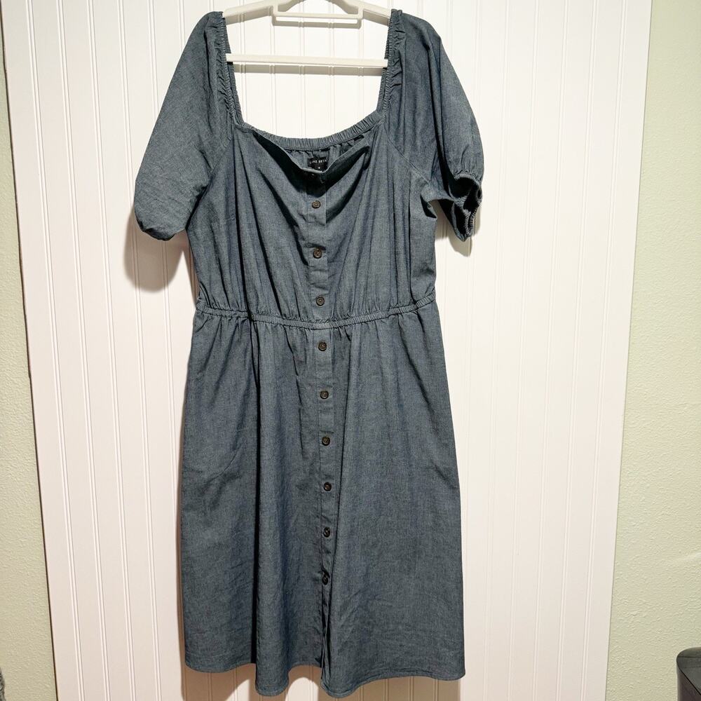 Lane Bryant Chambray Button-Front Midi Dress in Denim Blue